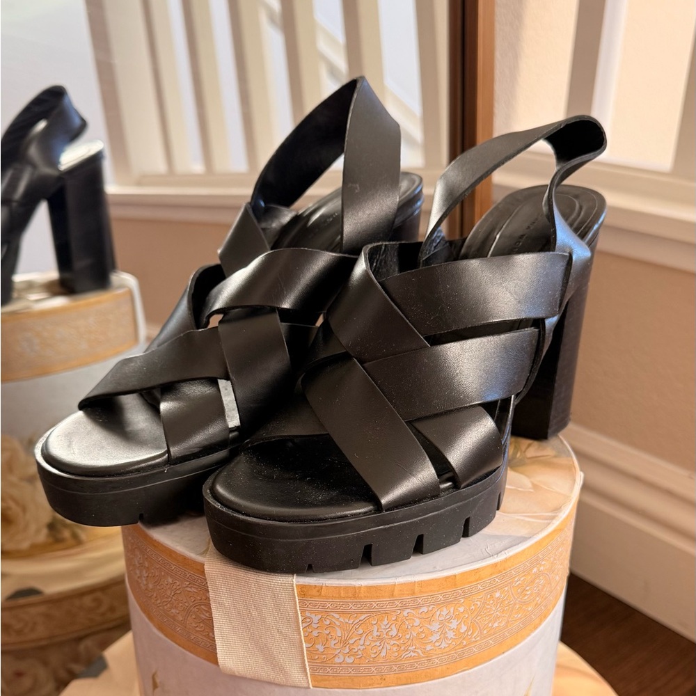 Zara Black Chunky Strappy Heels